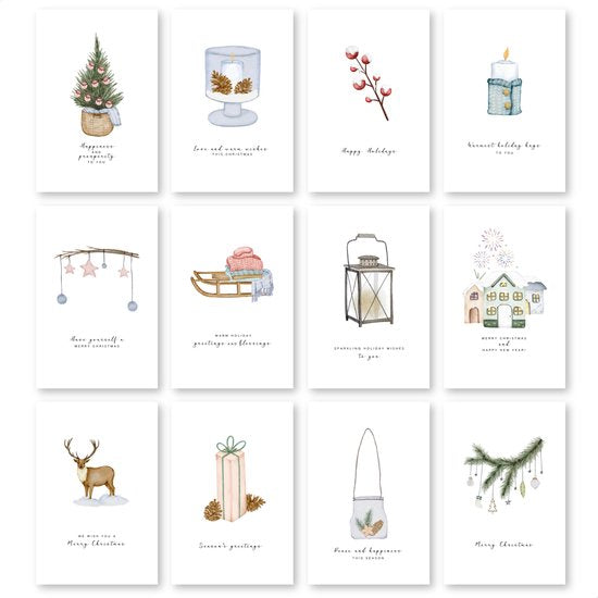 Partizzle 36x Luxus Weihnachtskarten mit Umschlägen Set - Neujahrskarten - 2025 Kollektion / 12 Designs