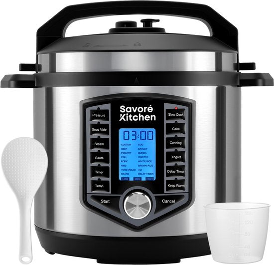 Savoré Kitchen Schnellkochtopf - 6L - PFAS frei - Reiskocher, Slow Cooker, Dampfgarer & Sous-Vide - Multikocher