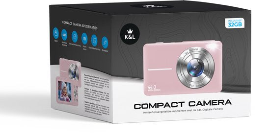 K&L Digitalkamera 4K - 64MP - Kamera - Kompaktkamera - Vlog Kamera - Für Kinder - Inklusive 64GB - NL Software