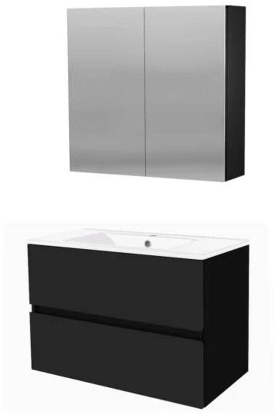 Allibert Belli Badezimmerschrank 80cm 2 Schubladen mattschwarz