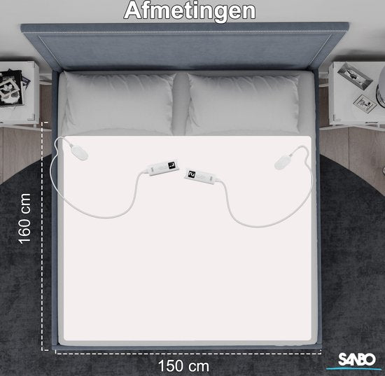 Sanbo Electric Blanket - 2 Personen - 150 x 160 cm - Maschinenwaschbar - Unterbett - 7 Stufen - Mit Eckschlaufen