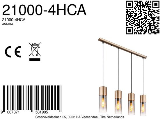Globo – Hängeleuchte – ANNIKA – braun – Glas – große Esstischleuchte – E27 – 21000-4HCA