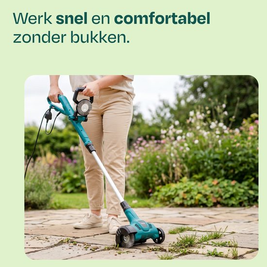 VONROC Elektrische Unkrautbürste 500 W – Fugenreiniger – zum Entfernen – Teleskopstiel – inkl. Stahl- und Nylonbürste