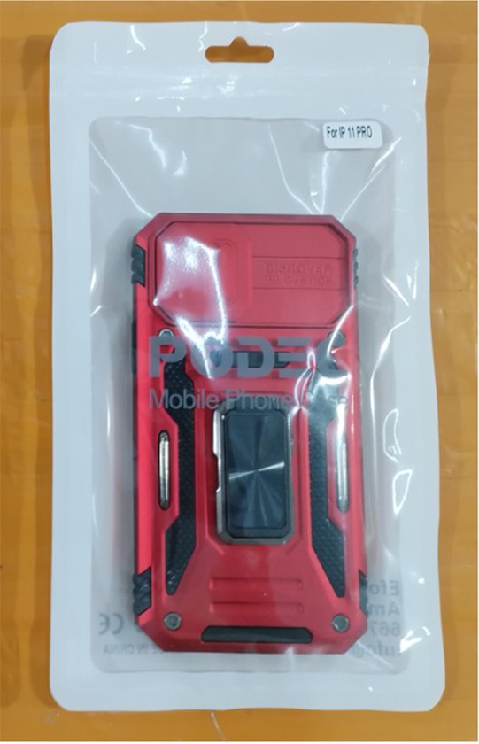 Podec-Hülle für iPhone 11 Pro, rot – Handyhülle – Anti-Shock-Case, Hybrid-Armor-Hülle mit Ständer und Ring sowie Displayschutzfolie