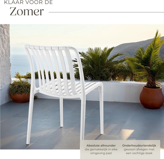 tectake® 4er Set Gartenstühle Alcudia - Creme - Kunststoffstühle - Stapelbar - Stühle für Garten, Terrasse oder Balkon - Wetterfest und UV-beständig - Belastbarkeit 120kg pro Gartenstuhl