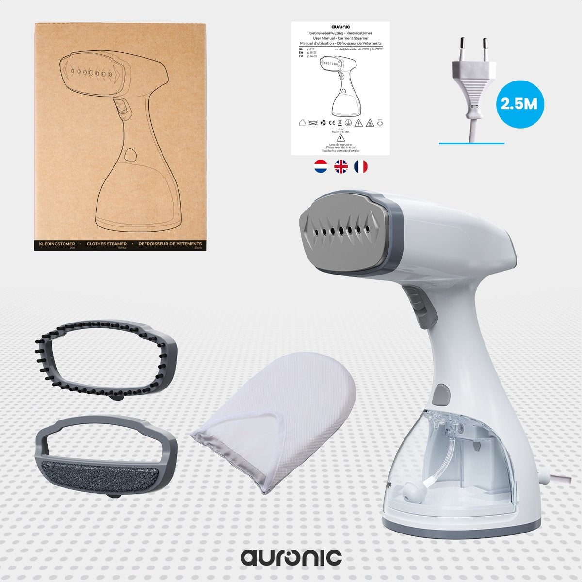 Auronic - Tragbarer Dampfglätter - für Kleidung und Möbel - 300ml - 20min Dampfdauer - Weiß