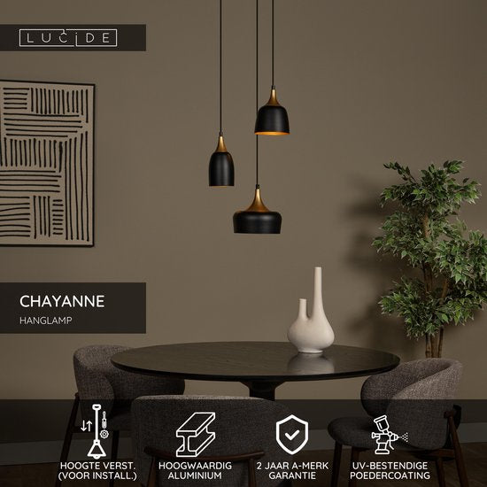 Lucide CHAYANNE – Hängeleuchte – Ø 30 cm – 3xE14 – Schwarz