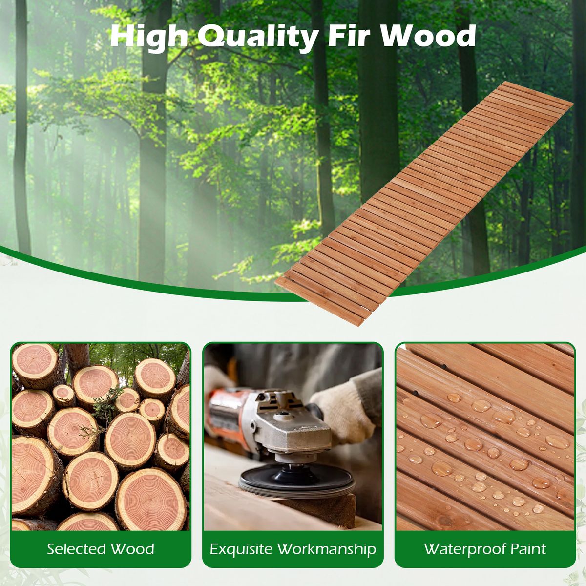 Coast Gartenlaufbrücke aus Holz – ausrollbar – rutschfeste Oberfläche – hellbraun 245 x 55 cm