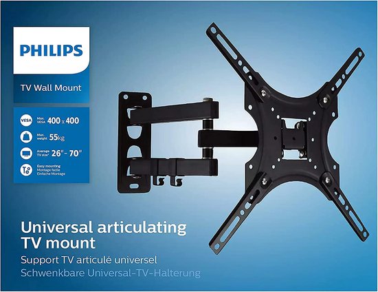 PHILIPS TV-Wandhalterung SQM9232-10 – Fernseher von 26 bis 70 – max. 35 kg – LED, LCD, QLED, OLED, Curved und