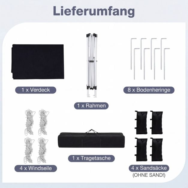 Coast Pop-Up-Partyzelt 290 × 290 cm – Zusammenklappbarer Pavillon mit 3 Höhenstufen, Tragetasche, Abspannleinen und Heringe – Schwarz