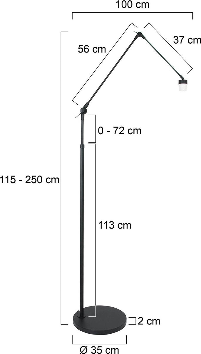 Prestige Chic Modern Stehleuchte - 1-Light - drehbar, neigbar & ausziehbar bis zu 250 cm - E27 - 35x100 cm - Wohnzimmer/Büro - Mattschwarz