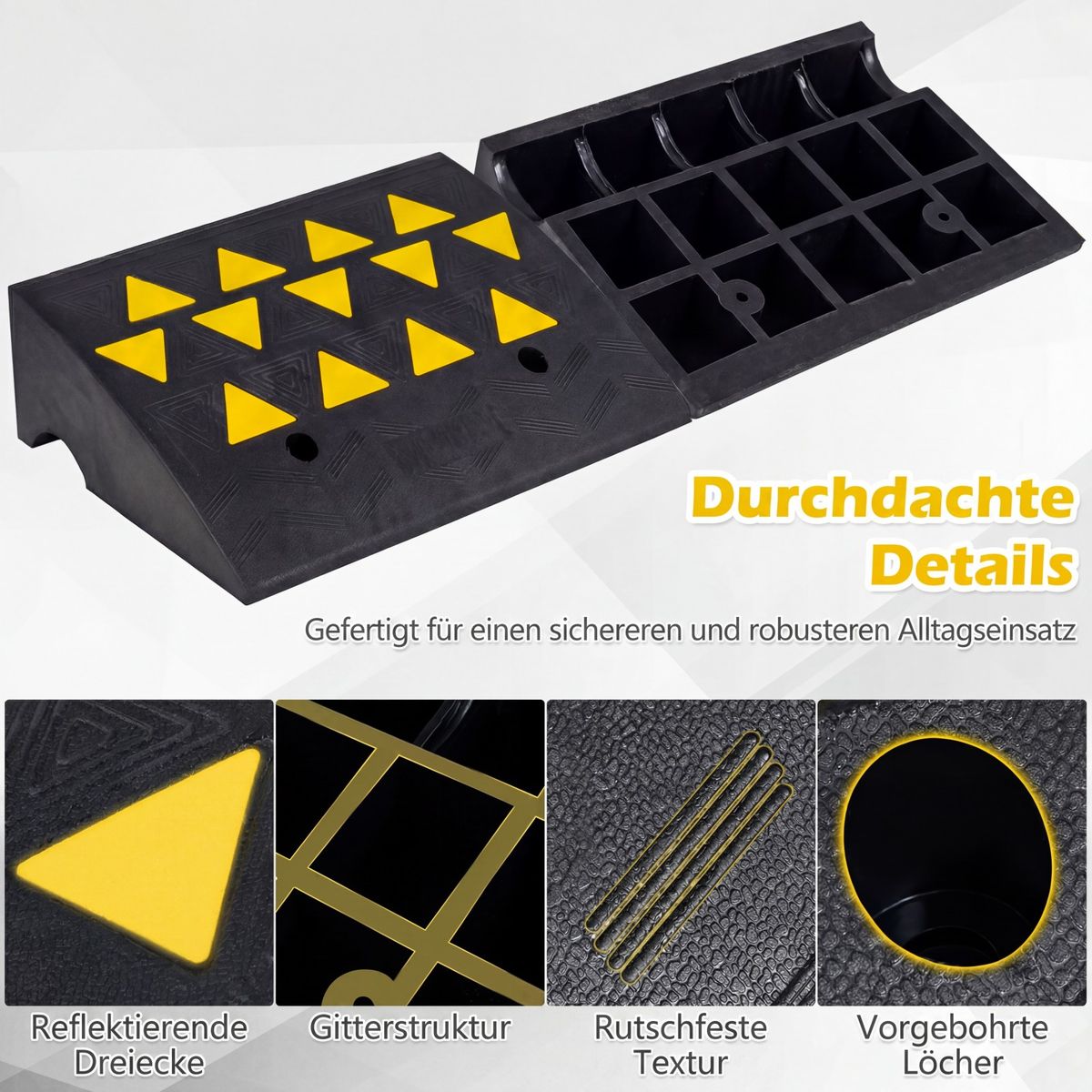 Coast Bordsteinüberfahrhilfe – 15 Tonnen Tragkraft – rutschfester Gummi – schwarz/gelb – 49 x 37 x 16 cm
