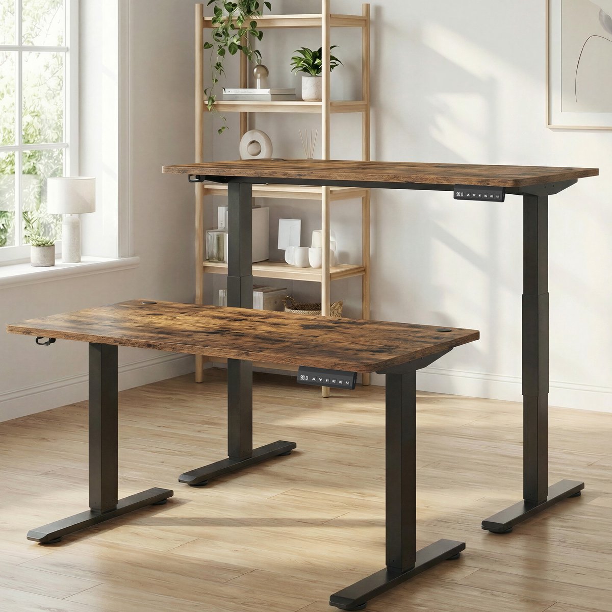 Ochama Elektrischer Sitz-Steh-Schreibtisch 180 x 80 cm – Schwarz-Braun – 72–120 cm – Speicherfunktion