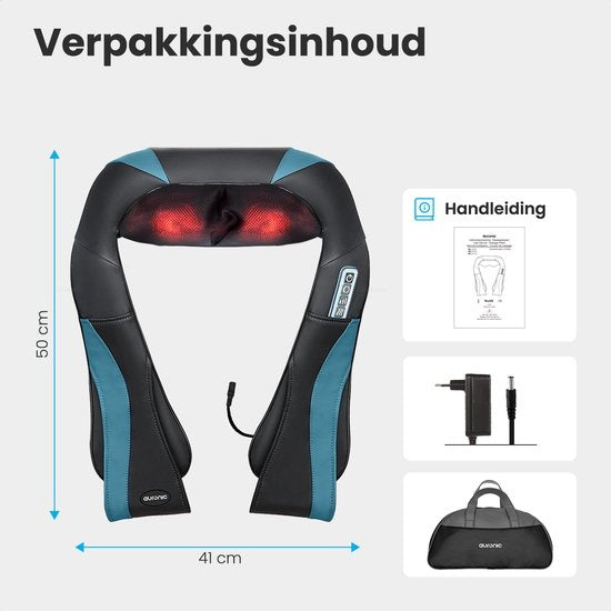 Auronic Shiatsu-Massagekissen - Elektrisches Nackenmassagegerät - Massagegeräte - Nacken und Schulter - Infrarot - inklusive Tragetasche - Schwarz/Blau