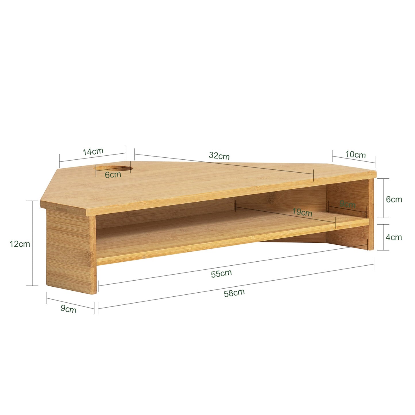 SoBuy BBF09-N Bambus-Monitorständer Dreieck - 58x32x12 cm - Naturholzfarbe