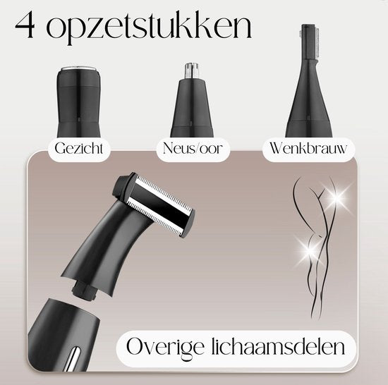 4-in-1 Bikini-Trimmer - Sansbeauté® - Gesicht - Achseln - Beine - Bikinizone - Augenbrauentrimmer - Gesichtshaarentfernung Damen - Intimbereich - Ladyshaves Bikini - Epilierer elektrisch