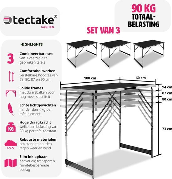 tectake - Aluminium Gartentisch Wandtisch Klapptisch 300x60 cm