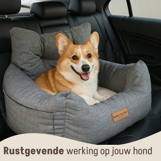 By Cee Cee Autositz Hund - Premium-Autokorb Hund - Hundekorb Auto mit Sicherheitsgurt - Hundesitz - Autositz -All Season - Grau - Größe M - Kleine und mittlere Hunde