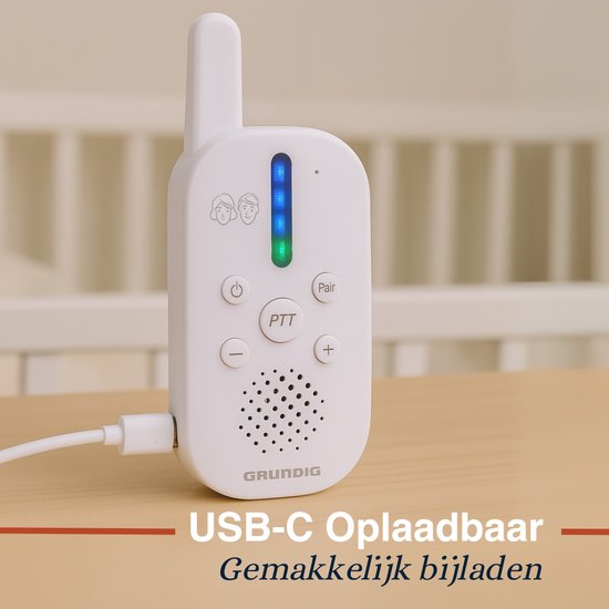 Grundig DECT-Audio-Babyphone – Babyphone mit einer Reichweite von 150 m – Eltern- und Babygerät – mit LED-Geräuschanzeige und Gegensprechfunktion – Zubehör für das Kinderzimmer – Weiß