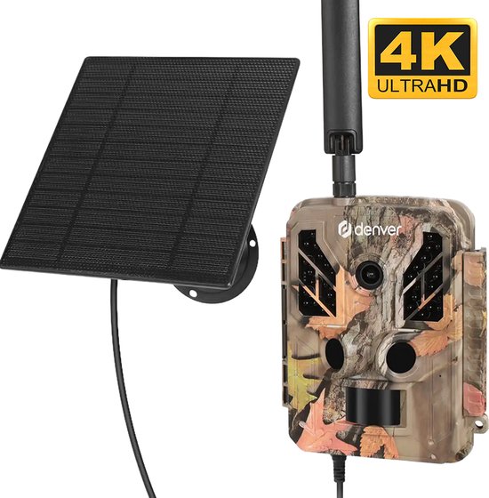 Denver Wildkamera mit Nachtsicht und 4G-Verbindung – Live-Streaming – 4K-Ultra-HD-Video – 48 MP – Solarbetrieb – TrailCam Go-App – WSL8050