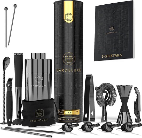 Cocktail-Set, 17-teilig, Barkeeper-Set, Cocktail-Mixer-Set, 750ml-Cocktail-Shaker aus Edelstahl, Cocktail-Shaker-Set, Barkeeper-Set, Luxus-Cocktail-Geschenk-Set, Tasche & Rezeptbuch (schwarz)