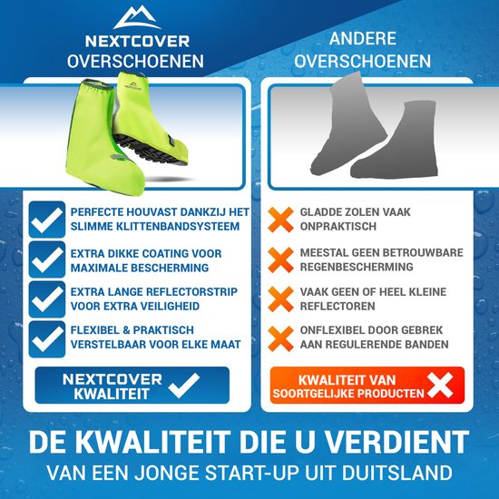 Nextcover® Wasserdichte Überschuhe | 100% wasserdichte Regenschuhe Fahrrad | Reflektierende Schuhabdeckung Wiederverwendbar | Regenabdeckungen für Schuhe | Überschuhe | Schuhschutz | Radfahren Überschuhe