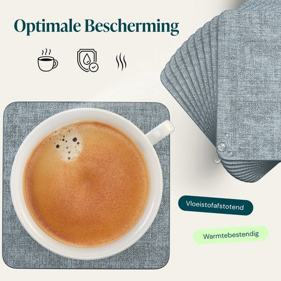 Castagnola Untersetzer aus Kunstleder – Untersetzer für Gläser – Design-Untersetzer mit Halter – Untersetzer-Set aus Kunstleder mit Metallhalter – Leder – 10er-Set – Blau meliert – 10 x 10 cm