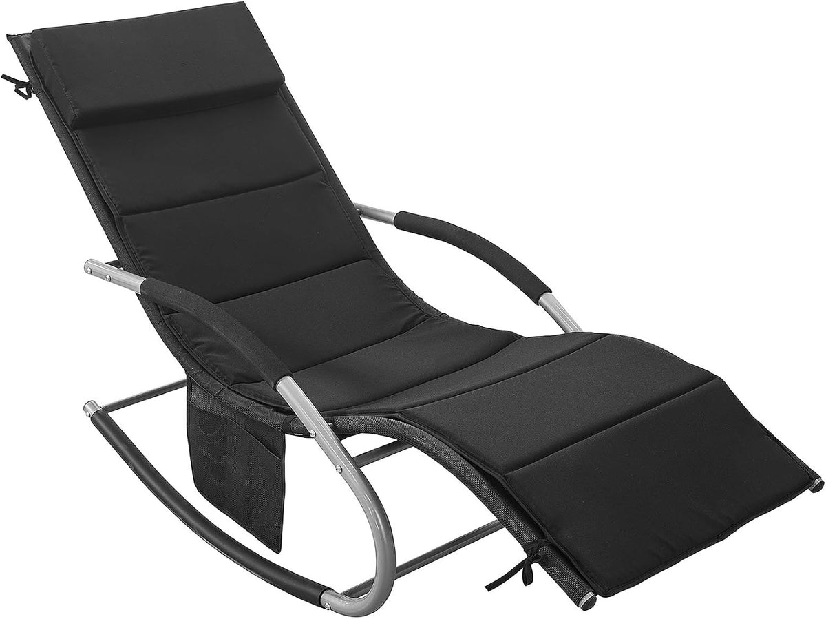 SoBuy OGS28-P02 Liegekissen für Schaukelstuhl – mit Kopfstütze – waschbar – 170 x 50 cm – Schwarz