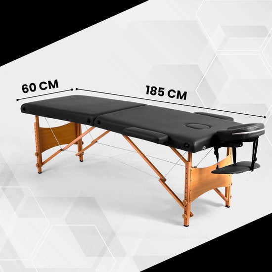 Fitby Massagetisch – Zusammenklappbarer Massagetisch – Behandlungstisch – Höhenverstellbar – 185 x 60 cm – Schwarz