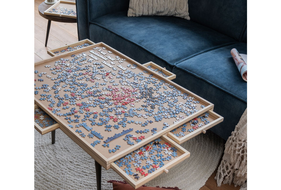 H&C Puzzle Board mit Aufbewahrungsschubladen für 1500 Teile - Natur - 87 x 66,7 x 4 cm