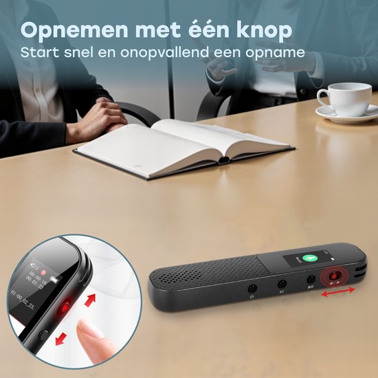 Audyn Voice Recorder Digital - 400 Stunden Audioaufnahme - Fernabhörgerät - Diktiergerät - 360° HD-Aufnahmen - Schwarz