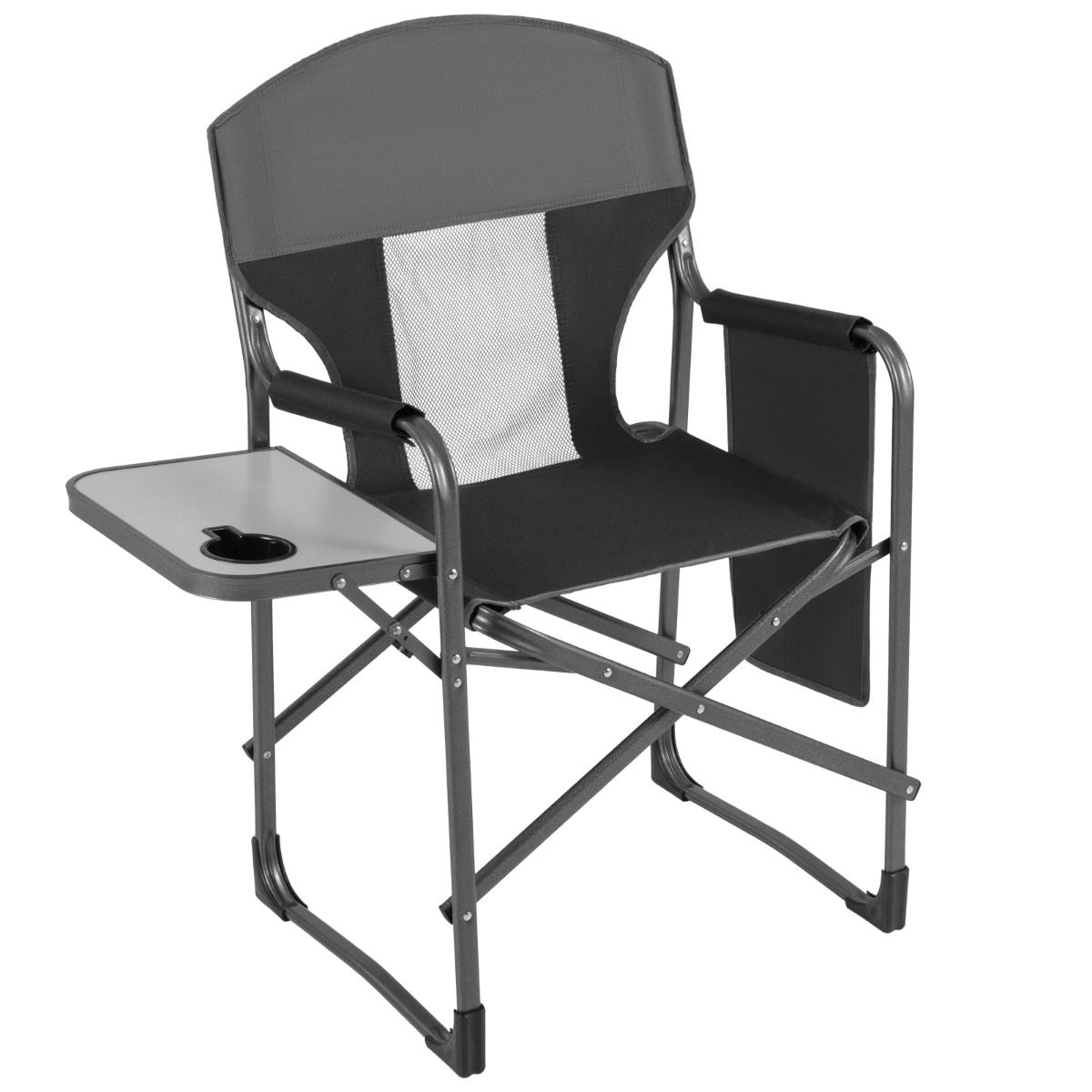 Coast Klappbarer Regiestuhl – mit Seitentisch und Getränkehalter – leichter Campingstuhl – braun und grau