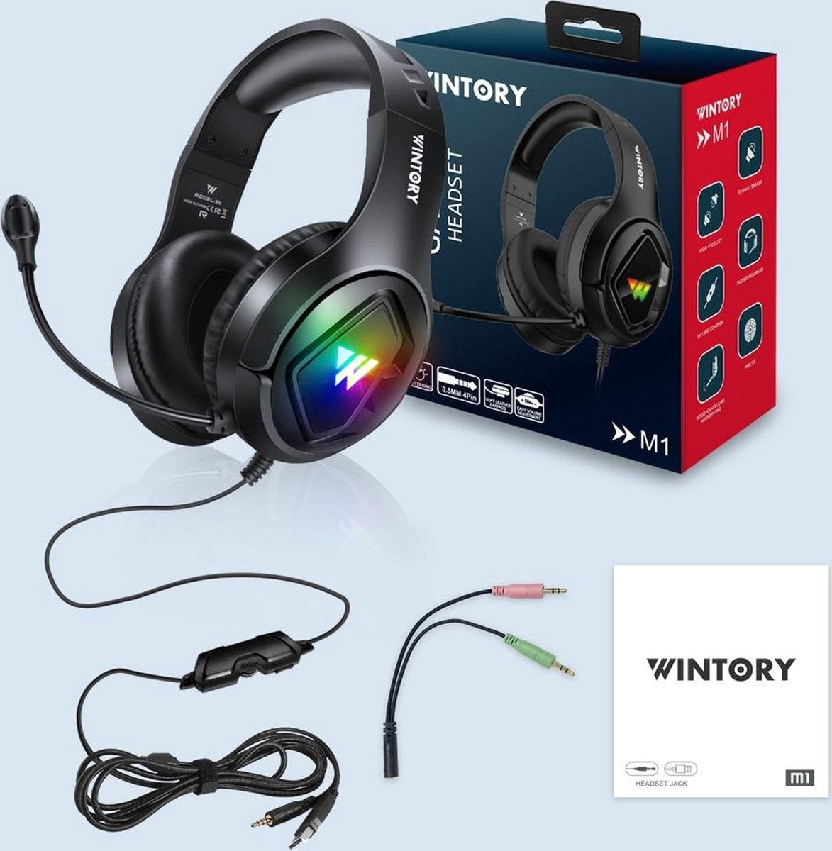 WINTORY M1 RGB Gaming Headset - PS4, Xbox One & Laptops - Schwarz