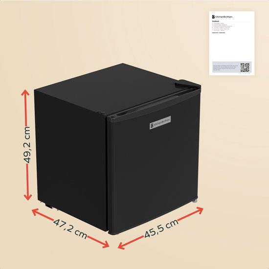 KitchenBrothers Mini-Kühlschrank – 43 l – Kleiner Kühlschrank – Minibar – Freistehend – Frigo – Kompakt – Schwarz