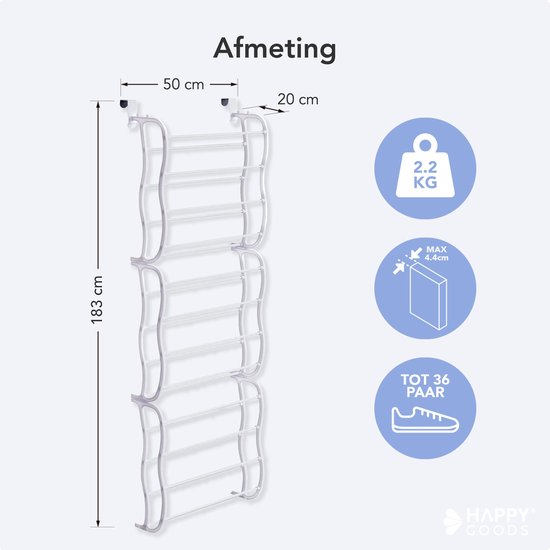 Happy Goods - XXL Schuhregal - 40 Paar Schuhe - Aufbewahrungsregal - Stumpfe und blickdichte Tür - Schuhschrank - Hängendes Schuhregal - Metall - Hängende Aufbewahrung - Schuhaufbewahrungssystem - Schuhschrank - Weiß - Kunststoff - 12 Lagen - Trainer - Or