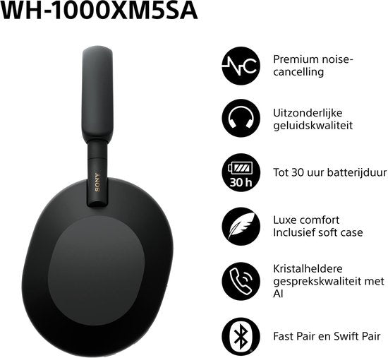 Sony WH-1000XM5SA - Kabellose Kopfhörer mit Geräuschunterdrückung - Limitierte Soft Case Edition - Schwarz