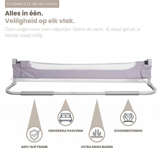 Babietec Bettgitter, verstellbar und zusammenklappbar – extra lang, 150 cm – Bettgitter – Boxspring – Ausfallschutz – Bettgitter – Dunkelgrau