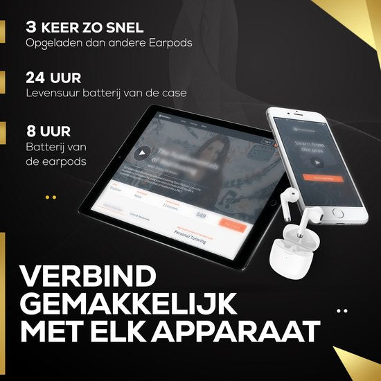 Golden Sound Ohrhörer - Bluetooth - Kabellos - Earpods - Sport Ohrhörer - Für Smartphone & Laptop - Weiß