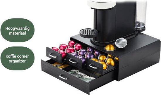 BRASQ Kapselhalter für Nespresso Tassen - für Dolce Gusto Tassen - Bis zu 50 Tassen - Kaffeetassenhalter Schwarz - Aufbewahrungsbox mit 4 Schubladen - Vertuo - K-cup