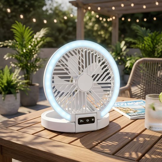 Lifetime Air Tischventilator, wiederaufladbar – Mini-USB-Ventilator, 1200 mAh – 5 Geschwindigkeitsstufen und LED-Anzeige – 21 x 20,5 x 23 cm – Weiß