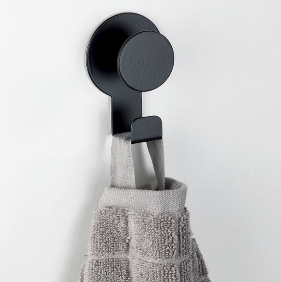 WENKO Handtuchhalter Blandas Edelstahl mattschwarz – Wandhaken – Selbstklebender Handtuchhaken