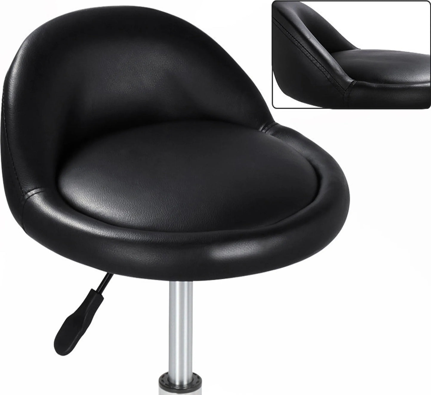 Yaheetech Barhocker auf Rädern mit Rückenlehne - Mit höhenverstellbarem Gaslift und 360° drehbarem Sitz und Chromgestell - Für Kücheninsel und Lounge - Schwarzes PU-Kunstleder und Metall - 52 x 52 x 55,5-70 cm