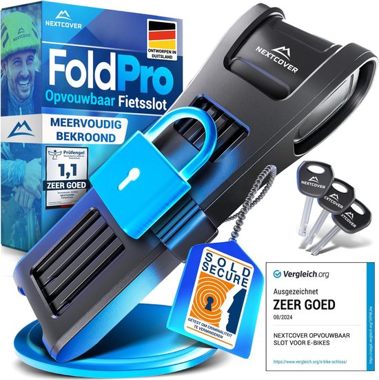 Nextcover Faltschloss 100cm FoldOne Pro | Fahrradschloss mit drei Schlüsseln | Fahrradschloss mit Halterung | Schloss für Fahrräder, E-Bikes, E-Scooter | SteelSecure Technology 3.0