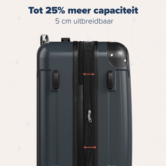 TRVLMORE - Kofferset - 3 Stück - 45L Handgepäck + 75L und 115L geräumiges Gepäck - TSA Schloss - Leichtgewicht - Reisekofferset - Dunkelgrau