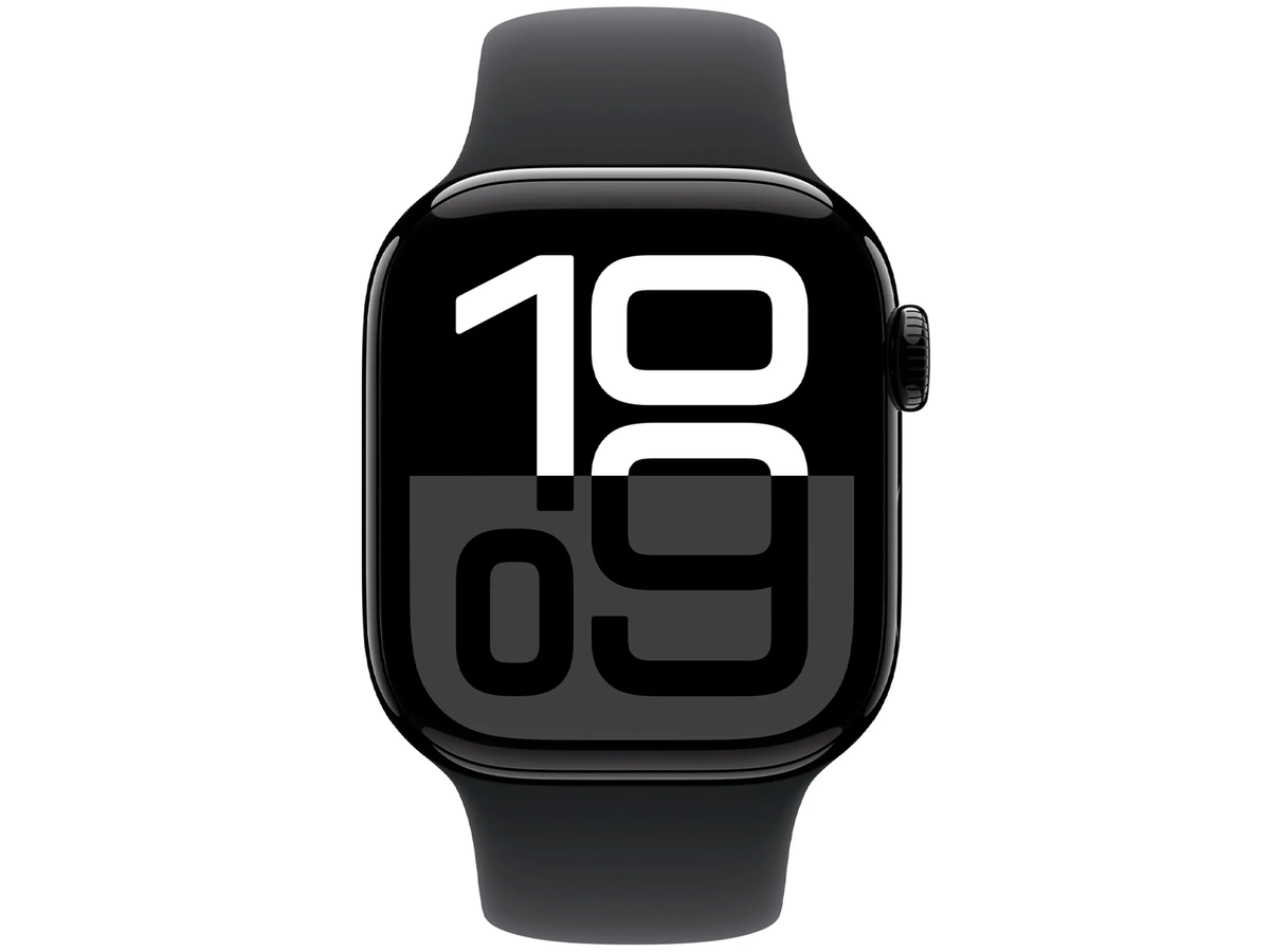Apple Watch Series 10 42 mm – Diamantschwarz Aluminium – Schwarzes Sportarmband