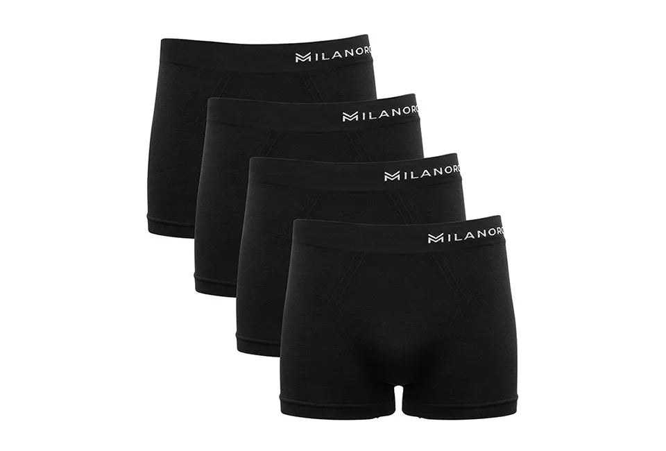 Milanoro Boxershorts Nahtlos - Optimale Bewegungsfreiheit und markenfreies Design sowie atmungsaktive Stretch-Passform - Für den täglichen Gebrauch - Schwarzes Polyamid - Größe L - 4 Stück