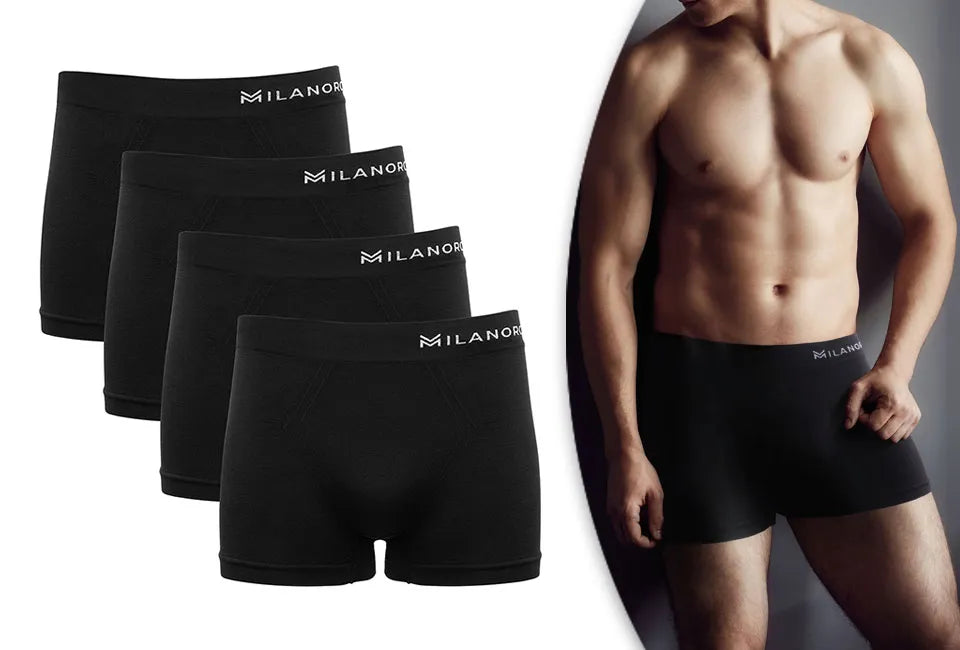 Milanoro Boxershorts Nahtlos - Optimale Bewegungsfreiheit und markenfreies Design sowie atmungsaktive Stretch-Passform - Für den täglichen Gebrauch - Schwarzes Polyamid - Größe L - 4 Stück