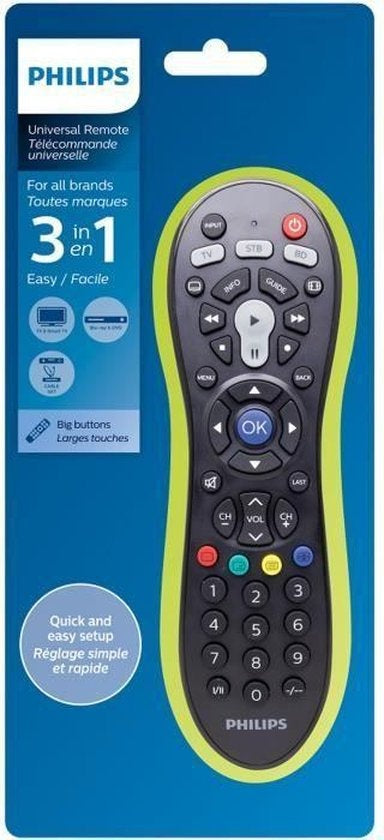 PHILIPS - Universal-Fernbedienung - SRP3013/10 - 3-in-1 - Lernfunktion - Umfangreiche IR-Code-Bibliothek - Smart TV