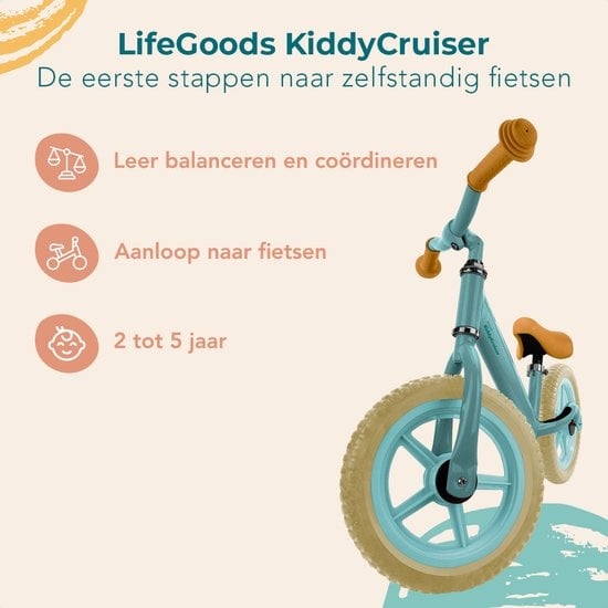 LifeGoods KiddyCruiser Balance Bike - 2 Jahre - Jungen und Mädchen - Mintgrün