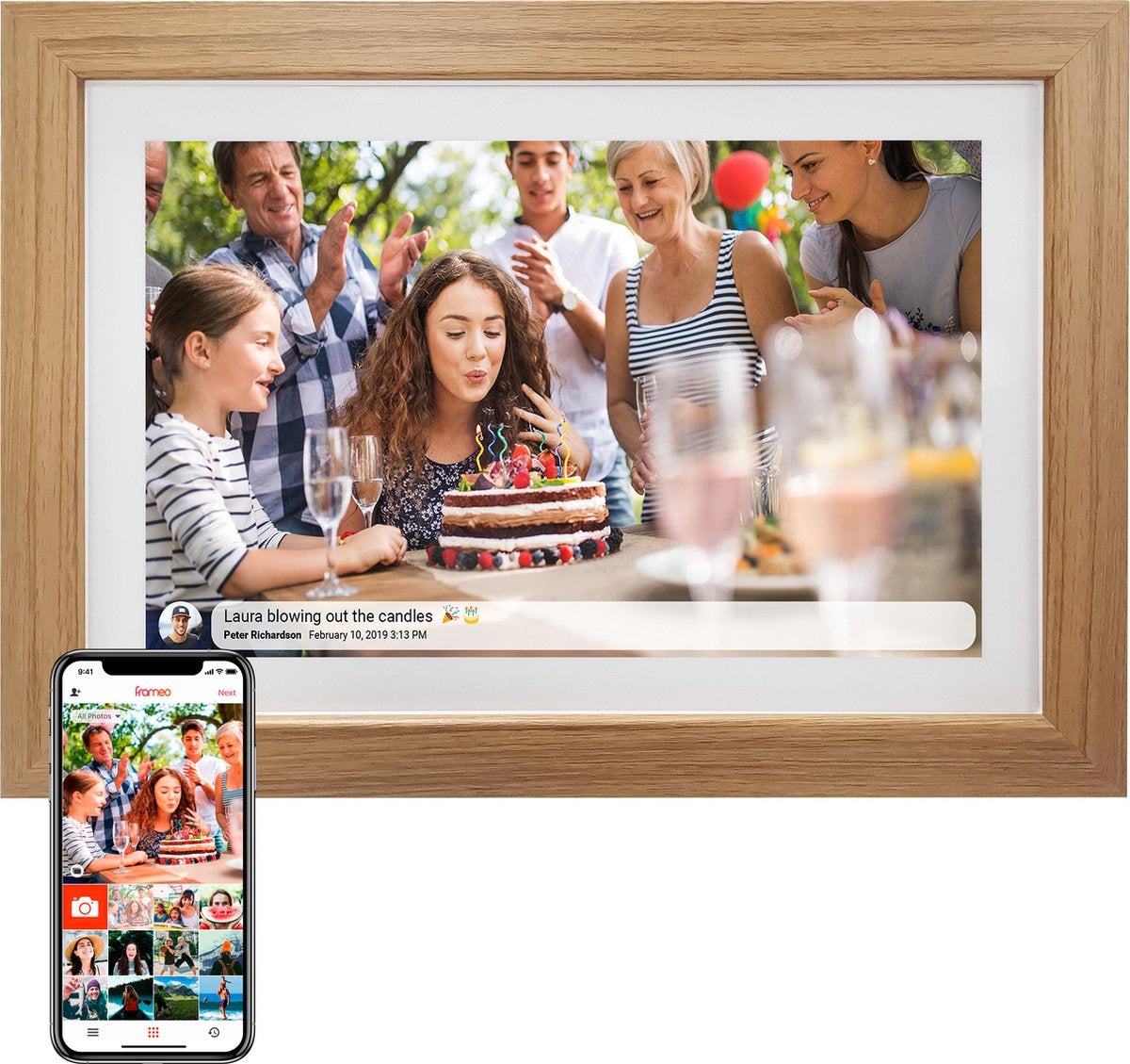 Denver - Digitaler Fotorahmen - 10,1 Zoll - HD - Frameo App - WiFi - IPS Touchscreen - 16GB - Holz